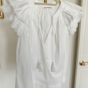 Ulla Johnson White Eyelet Ruffle Tassel Blouse – Size S